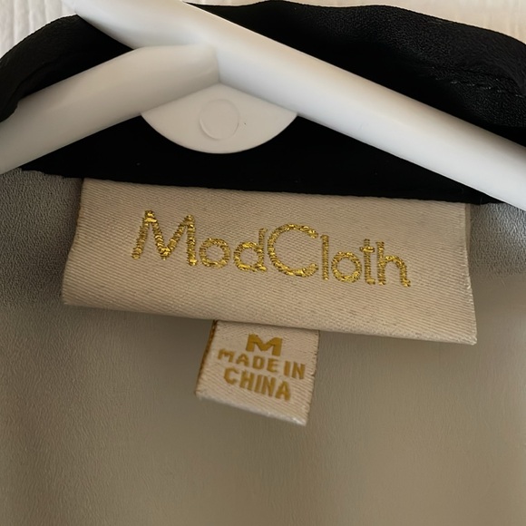 ModCloth sheer sleeveless blouse purple cream black  color block - Picture 2 of 7